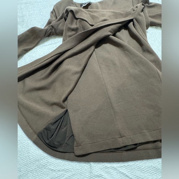 Lafayette 148 Cut&Sew Women 8 Brown New Wool Lined Midi Dress 3/4 Sleeve V-Neck - Picture 8 of 16